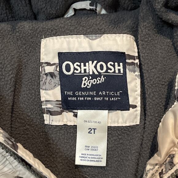 Osh Kosh B’Gosh Dinosaurs Puffer Coat Jacket Boy’s 2T Winter Hood Fleece Lined - Picture 6 of 8